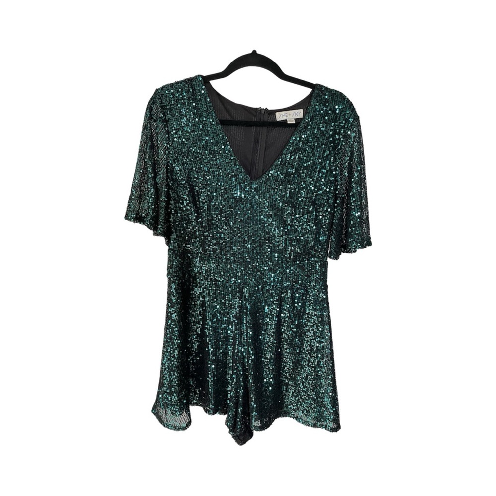 She + Sky Green Sequin Romper L